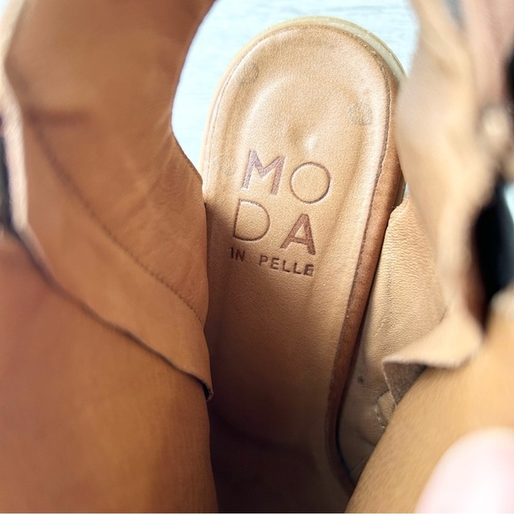 Moda in Pelle Tan Leather Open Toe Double Zippers Cut Out Booties - Picture 12 of 14